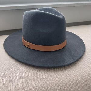 Lack of Color Navy Fedora with Brown Leather Band